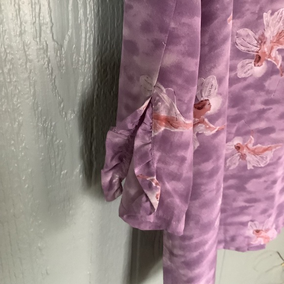 Kirks Folly Large Silk Lavender Long Sleeve Fairy Print Shirt - Picture 5 of 8